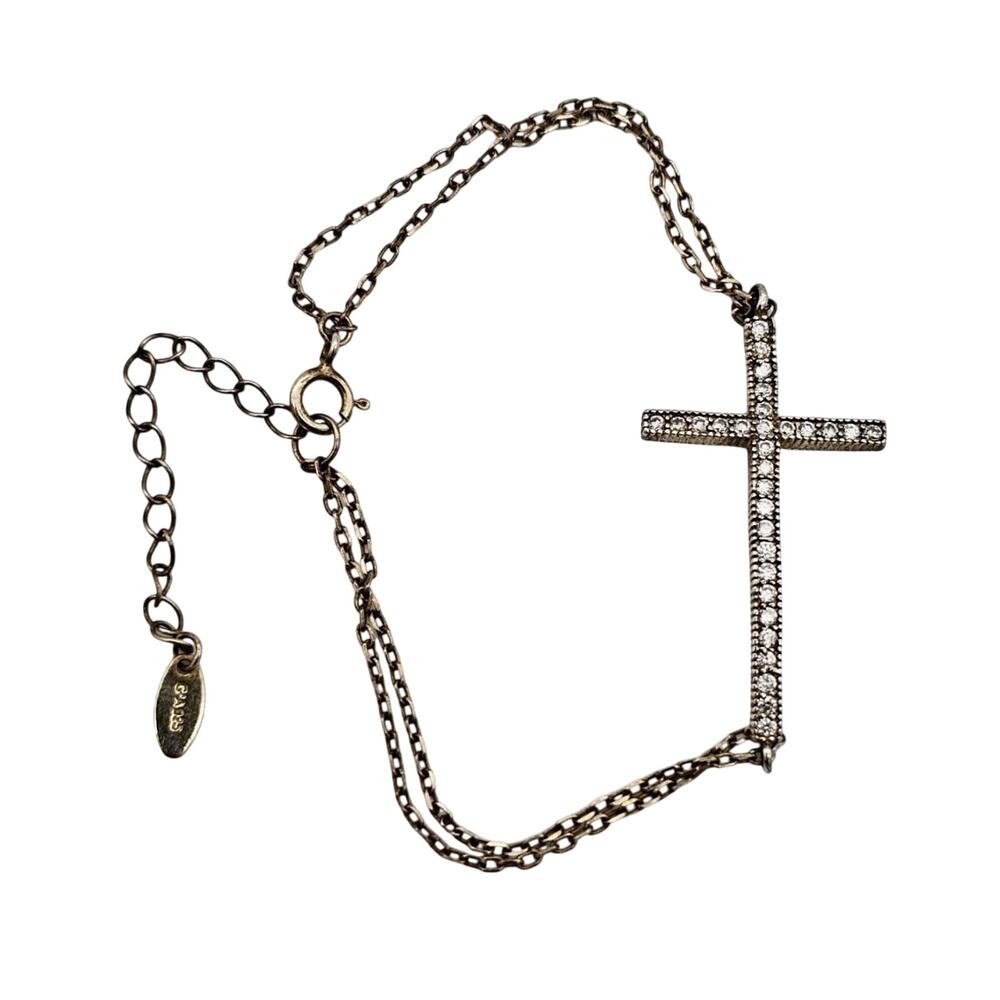 Sterling Silver And Cubic Zirconia Cross Pendant Bracelet